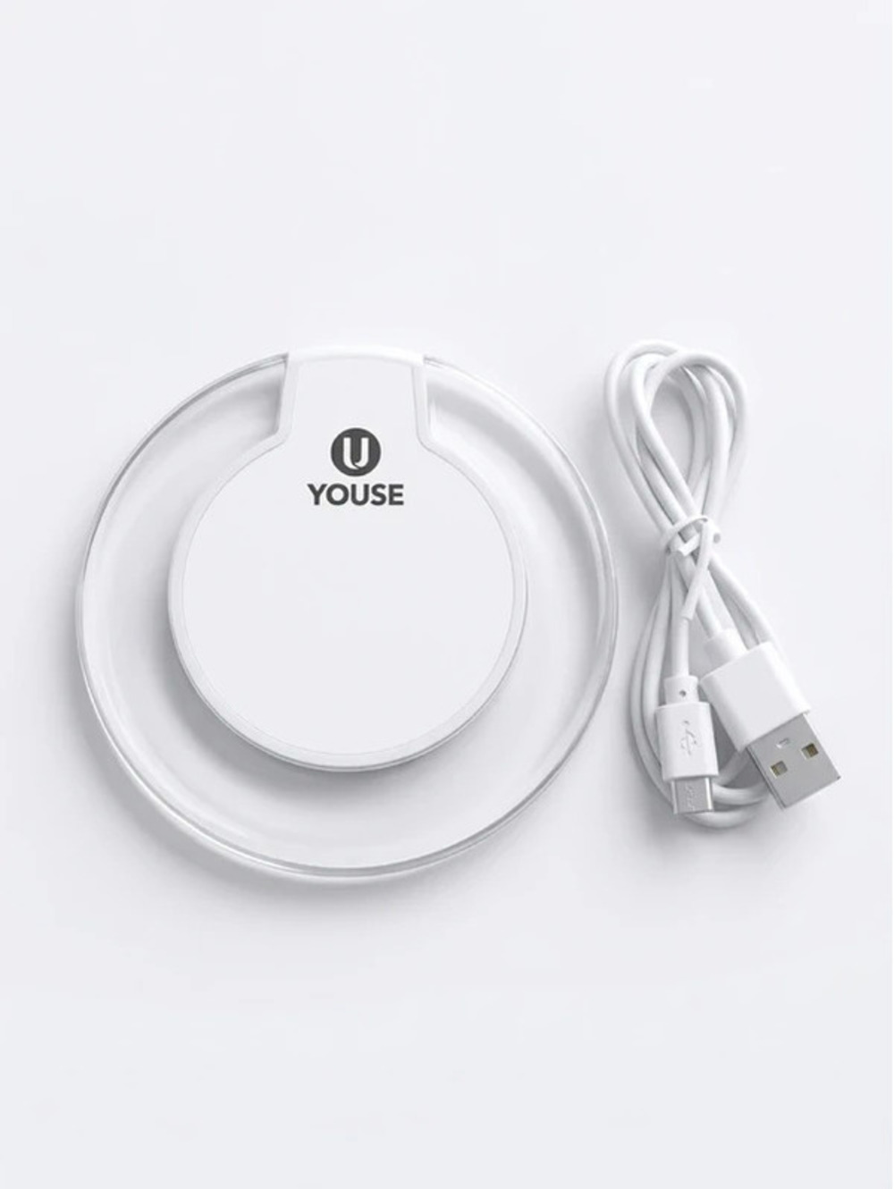 YOUSE YU1097 Qi Wireless Charging Pad Clear White 2.4A USB Phone Charger